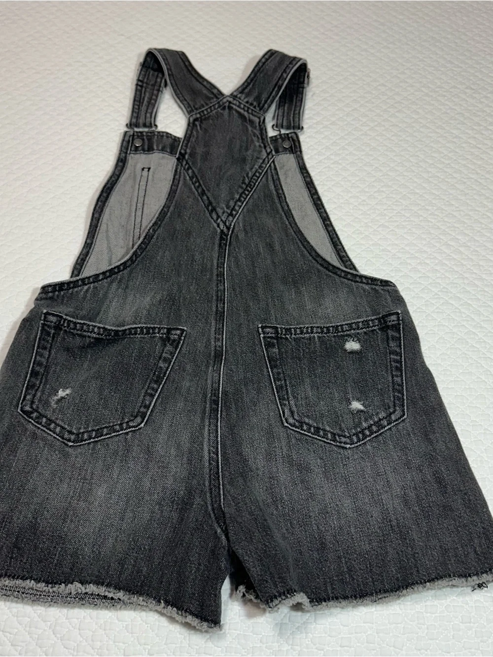 GAP Black Distressed Denim Short Overalls
